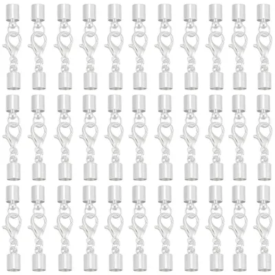 Produktbild von Kordelendkappen zum Einkleben - 40 Sets - Silberfarben - 1 Box