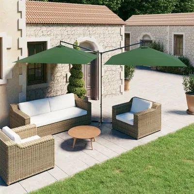 Image de Parasol double The Living Store avec mât en acier, vert, 600 x 300 cm