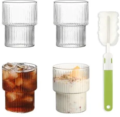 Productafbeelding van Set van 4 Ribbelglazen met Sponsborstel voor Dranken