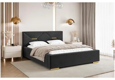 Produktbild von MEBLINI Lizzy Polsterbett 180x200 mit Stauraum - Lattenrost und Bettkasten - Kopfteil Bett mit Stauraum - Doppelbett - Stauraumbett - Betten - 180x200 - Schwarz Samt/H3 Matratze