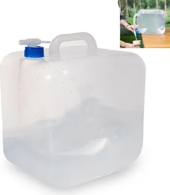 Produktbild von Faltbarer Wasserkanister 20 L, 2 Stück mit Wasserhahn, Ersatzdeckel, Schlauch & Abflussrohr, perfekt für Outdoor, Notfälle & Camping