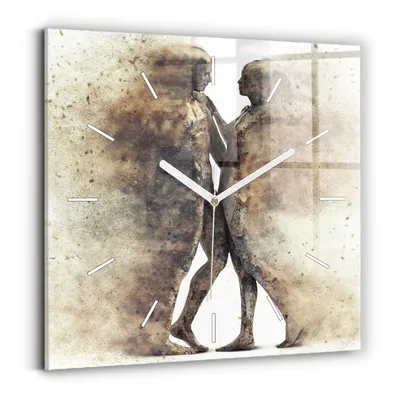 Produktbild von Wallfluent Wanduhr – Stilles Quarzuhrwerk - Uhr Dekoration Wohnzimmer Schlafzimmer Küche - Zifferblatt mit Striche - weiße Zeiger - 30x30 cm - Abstrakte Sandmenschen