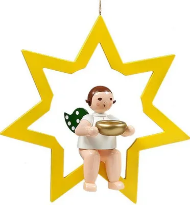 Obrázek produktu pro Okenní obrázek anděla ve hvězdě s čajovým světlem bez korunky výška 38 cm NOVINKA