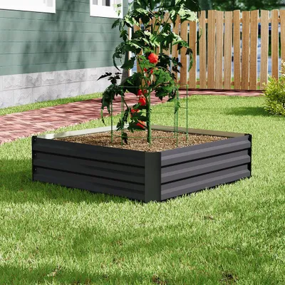 Produktbild von Livingandhome Hochbeet 100 x 100 x 30 cm, Quadratisches Blumenbeet aus verzinktem Stahl, Dunkelgrau