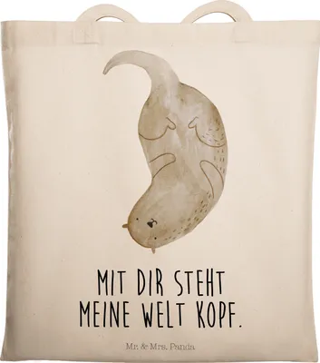 Produktbild von Mr. & Mrs. Panda Tote Bag Otter Kopfüber - Transparent - Geschenk, Schultasche, Tasche, Seeotter, Verknallt, Shopping, Liebe, Verliebt, Stoffbeutel, Laptoptasche