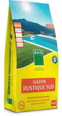Imagen del producto de BHS Gazon Rustique Sud, mezcla de semillas para césped con fertilizante orgánico, 10 kg – mezcla de césped resistente a la sequía y al calor, ideal para superficies de hasta 400 m²