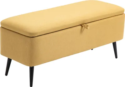 Produktbild von Sitzbank, Sitztruhe, Polsterbank, Leinenoptik, bis 150kg, 101x38,5x44,5 cm, Gelb