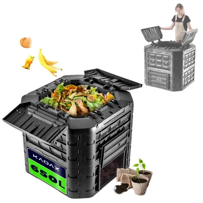 Image de KADAX Composteur modulaire pour déchets de jardin, composteur de jardin en plastique, noir, 650L