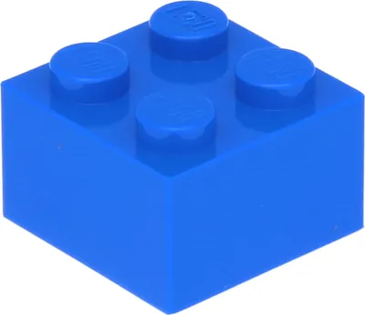 A single blue LEGO brick with four studs on top, shown from a slightly elevated diagonal angle.