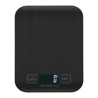 Produktbild von Küchenwaage digital bis 10kg mit Batterien, LCD-Display mit Hintergrundbeleuchtung, Zuwiegefunktion (Tara), 5 Einheiten, Schwarz