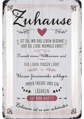 Produktbild von Blechschild - ZUHAUSE SCHILD - ZUHAUSE ist es am schönsten - Geschenk zum Einzug - Richtfest Geschenk - Metallschilder Familienregeln