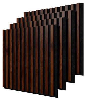 Produktbild von STEGU Linea Acoustic PROline 4er Set Akustikpaneele 60x60,5 cm Holzlamellen Dunkelnussbaum