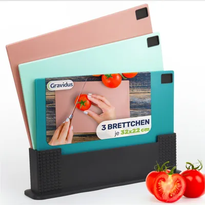 Produktbild von 3-teiliges Schneidebrett-Set mit Ständer