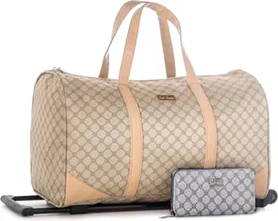Produktbild von Reisekoffer Trolley Beige inkl. Geldbeutel Reisetasche Stoffkoffer 48 x 28 x 25 cm Rollkoffer Gepäck Koffer Handgepäck