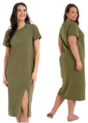 Productafbeelding van jurk - damesjurk, maat M - T-shirtjurk, groen - midi-jurk - katoenen jurk