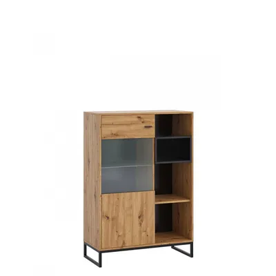 Immagine prodotto di Vetrina bassa con illuminazione a LED BEND 2 – nero / rovere artisan