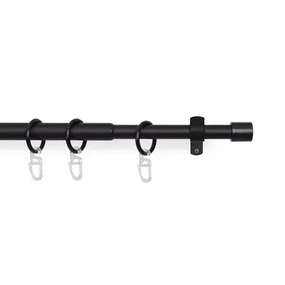 Produktbild von Gardinenstangen-Set 120-220 cm Schwarz – ausziehbare Stilgarnitur Metall, Vorhangstange inkl. Ringe, Wandträger und Montagematerial