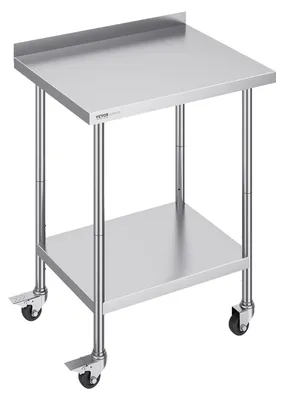 Image de Table de travail en acier inoxydable - Banc de travail en acier inoxydable - Table de cuisine - Plan de travail - Rebord - Étagères réglables