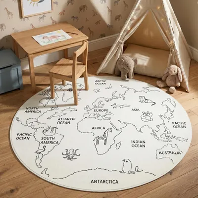 Produktbild von Volero - Kinderteppich Rund - Globe Creme - Ø 120 cm - Kinderzimmer, Babyzimmer