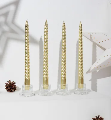Productafbeelding van MagicHome kerstkaars, 25 cm, verpakking van 4 stuks, goud, spiraalvormig, gedraaid