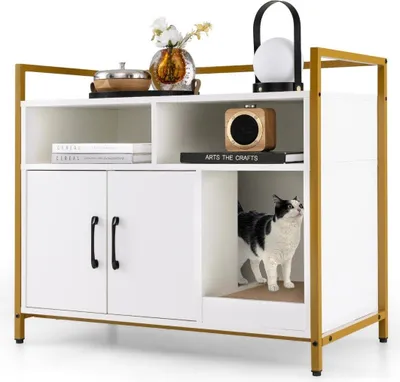 Immagine prodotto di Alloggiamento per toilette per gatti, armadietto per gatti con doppie ante e tiragraffi 89 x 45 x 74,5 cm bianco