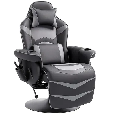 Produktbild von Gamingstuhl Gamingsessel Massagefunktion neigbare Lehne Fußstütze 120 kg Grau