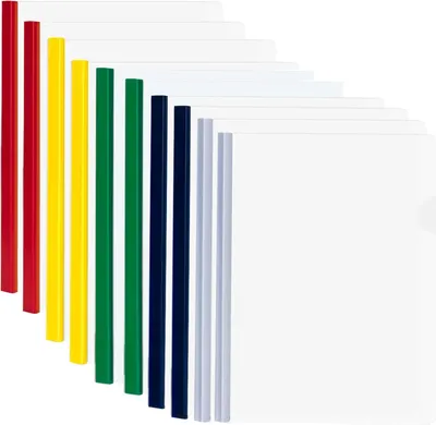 Produktbild von 10 Stück transparente A4-Bänder mit Schieberegister, A4-Kunststoff-Umschlagmappe, A4-Klebebandmappe, Umschlagmappe und Schiebmappe für Heim, Schule, Büro, Dokumentenklassifizierung (5 Farben)