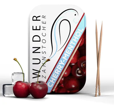 Produktbild von Wunder Zahnstocher mit Geschmack - Kirsch Menthol - 100 Stück - Metallbox - zuckerfrei - frischer Atem - Alternative zu Kaugummi