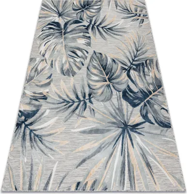Produktbild von Teppich Strukturell BOTANIC 65265 Monstera-Blätter flach gewebt für Balkon, Terrasse - grau Grau 157x220 cm