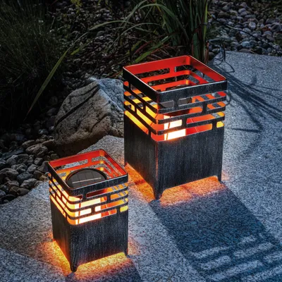 Produktbild von esotec Solar Feuerstelle Lagos im 2er-Set METALL wetterfest outdoor 102786