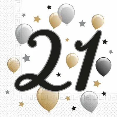 Productafbeelding van Procos 88865 - Servetten, Milestone 21, 33x33 cm, 20 stuks, met ballonmotief, voor een 21e verjaardag