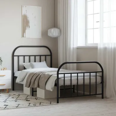 Produktbild von The Living Store Bettgestell mit Kopf- und Fußteil Metall Schwarz 100x190 cm