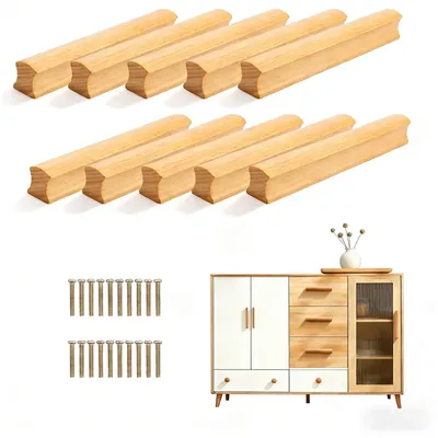 Obrázek produktu pro 10 kusů dřevěných úchytek na skříně, obloukových úchytek, úchytek na nábytek, 150 mm, dřevěné úchytky na skříně, včetně 20 šroubů, úchytky na dveře, vhodné do kuchyňských skříněk a komod, úchytky, rozteč otvorů pro šrouby