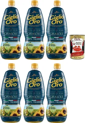 Produktbild von Carapelli Giglio Oro Olio di Semi di girasole, Sonnenblumenöl, Speiseöl Frittieröl 100% Italienisches Öl 6x 1Lt + Italian Gourmet polpa 400g