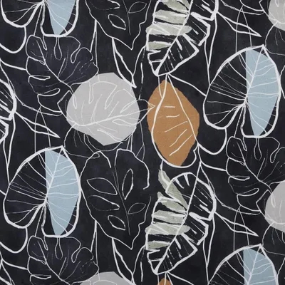 Canvas-Stoff, Monstera, marineblau, 100x280 cm, 1 Meter