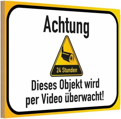 Produktbild von vianmo Holzschild 12x18 cm Achtung Objekt videoüberwacht Warnschild Hinweisschild