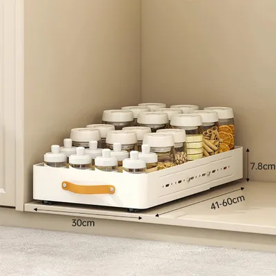 Immagine prodotto di Organizer estraibile per armadi - Divisorio per cassetti misura 2 - Cassetto estraibile per carichi pesanti - Acciaio inossidabile - Pellicola adesiva nano senza forature - Per armadi da cucina e dispense