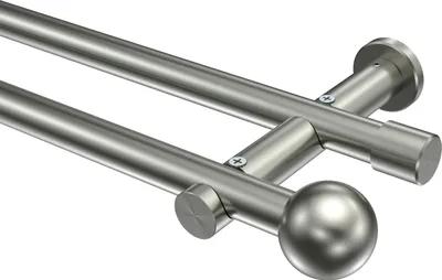 Produktbild von Interdeco Gardinenstange / Vorhangstange Edelstahl-Optik, Typ Platon Luino (Kugel) ohne Ringe, 20 mm Ø 2-läufig, 160 cm