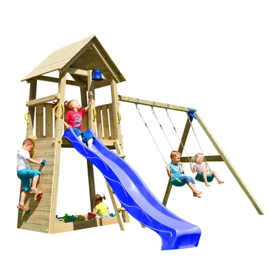 Produktbild von Spielturmking Spielturm BELVEDERE mit Rutsche + Doppelschaukel - Blau 1,50 m DH215