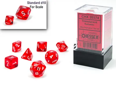 Immagine prodotto di Chessex - Traslucido - Set mini 7 dadi - Rosso/Bianco