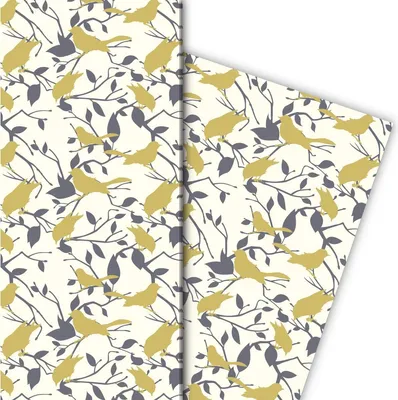 Produktbild von Edles Geschenkpapier mit Vogel Silhouetten auch zur Hochzeit, beige - G8212, 32 x 48cm