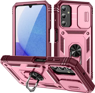 Produktbild von Galaxy A25 Hülle, Schiebe Kamera Schutz Stoßfest Schutzhülle mit Ringhalterung Ständer für Samsung Galaxy A25 Rosa