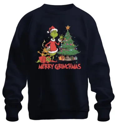 Immagine prodotto di Merry Grinchmas Grinch Albero di Natale Regali di Natale Felpa Unisex Pullover, Navy, S