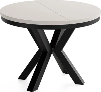 Produktbild von Runder Ausziehbarer Esstisch im Loft-Stil - Industrieller Tisch mit Schwarzen Metallbeinen - Platzsparender Tisch für Wohnzimmer - Kaschmir - 100 bis 180 cm