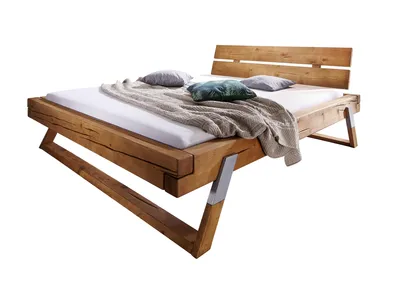 Produktbild von Woodroom Balkenbett Narwa 200x200 cm – Kiefer massiv, eichefarbig honig gebeizt