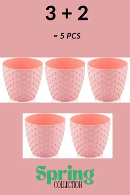 Imagen del producto de 5 macetas rosas redondas con sistema de drenaje y depósito para agua – Diseño Kapadokya, aptas para interiores y exteriores