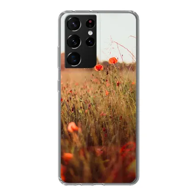 Produktbild von MuchoWow® Handyhülle Schutzhülle Hülle für Samsung Galaxy S21 Ultra Sonnenuntergang - Blumen - Rot Silikon Softcase Handy Hülle - Mobiltelefon