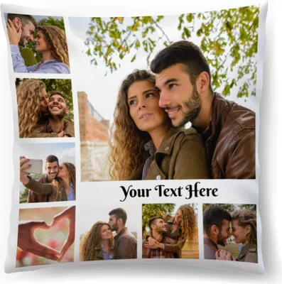 Obrázok produktu pre Personalizovaný FOTODARČEK (45 x 45 cm), fotovankúš s fotografiou a textom, Valentín (s výplňou), koláž z 8 fotografií [091]