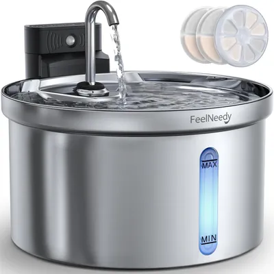 Katzen-Trinkbrunnen 3,5 l, Edelstahl, kabellos, 3 Filter