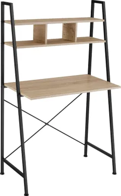 A ladder desk with shelves against a white background.